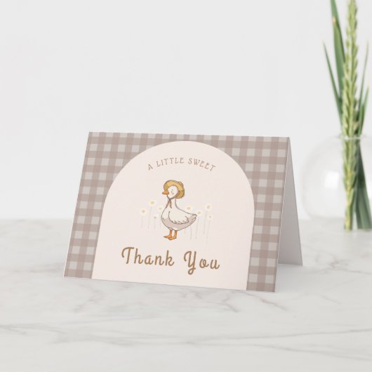 小さなアヒルのファーム動物ジンガム赤ちゃんシャワー サンキューカード (正面)