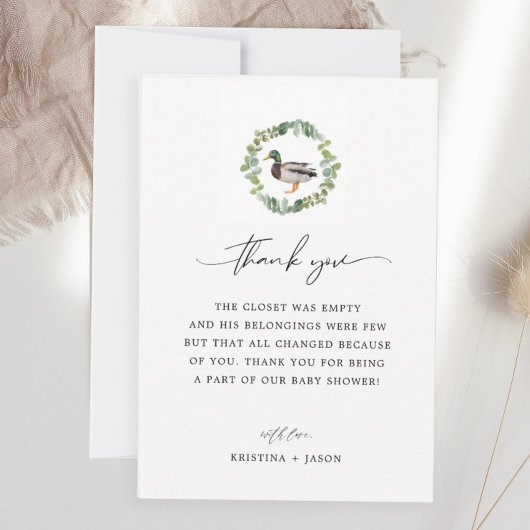 小さなアヒルのマラードアヒル赤ちゃんシャワー サンキューカード