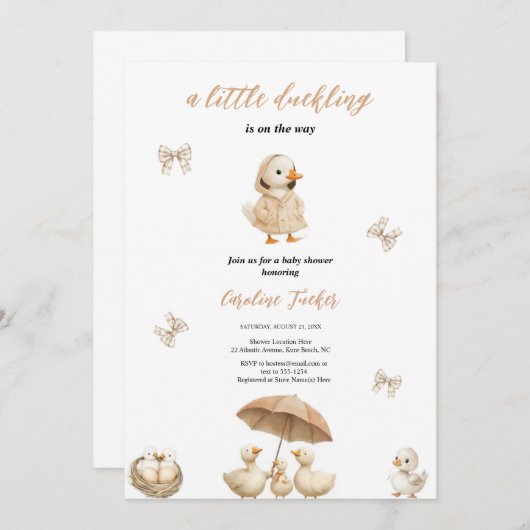 小さなアヒルの赤ちゃんシャワーアヒルの招待状 招待状 (正面/裏面)