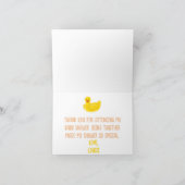 小さなアヒルはすぐに赤ちゃんシャワー感謝していの黄 サンキューカード (内部)