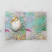 小さなアヒル、ニワトリ、花を持つイースターエッグ シーズンカード (内部)