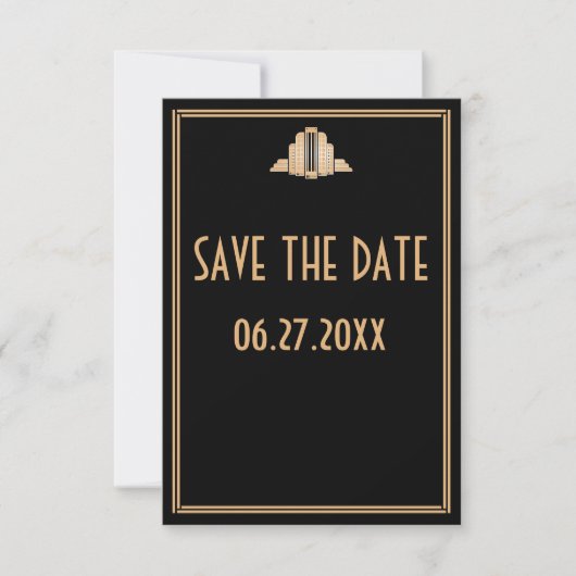 小さなアートデコ風グレートギャツビー結婚式 Save The Date 招待状 (正面)