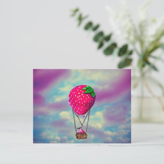 小さなイチゴ熱い風船 ポストカード (スタンド正面)