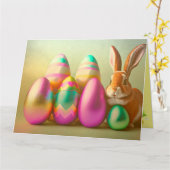 小さなイースターバニーとエッグコレクション カード (黄色い花)