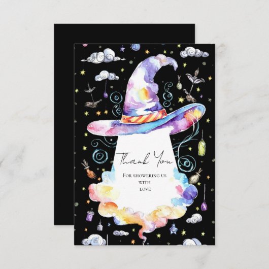 小さなウィザーカラフルドハット赤ちゃんシャワー サンキューカード (正面/裏面)