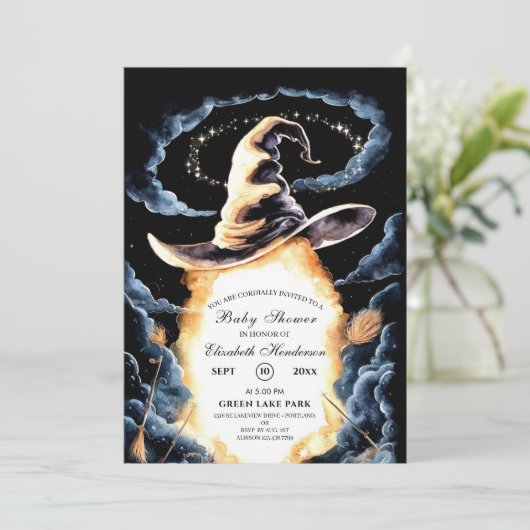 小さなウィザードハットベイビーシャワー 招待状 (スタンド正面)