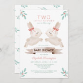 小さなウサギちゃん双子の女の子ベビーシャワー 招待状 (正面/裏面)