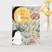 小さなウサギの思い カード (黄色い花)