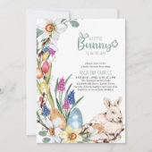 小さなウサギの水仙とチューリップのベイビーシャワー 招待状 (正面)
