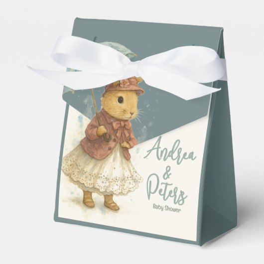 小さなウサギの赤ちゃんシャワーグリーングレーカラー フェイバーボックス (正面サイド)