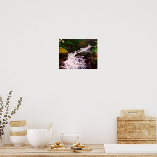 小さなウッドランド滝油写真絵画の ポスター (キッチン)
