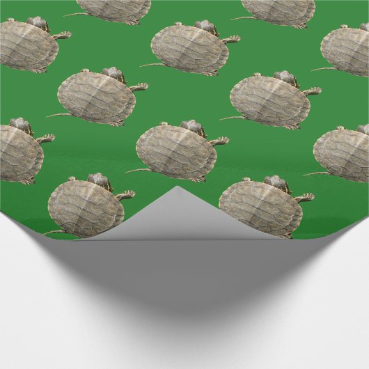 小さなウミガメが動物の写真パターンを撮影 ラッピングペーパー (角)