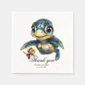 小さなウミガメが友だちと一緒に探検する。 スタンダードカクテルナプキン (正面)