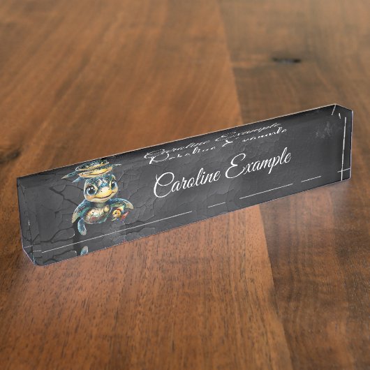 小さなウミガメが友だちと一緒に探検する。 デスクネームプレート (側面)