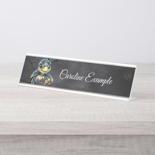 小さなウミガメが友だちと一緒に探検する。 デスクネームプレート (正面)