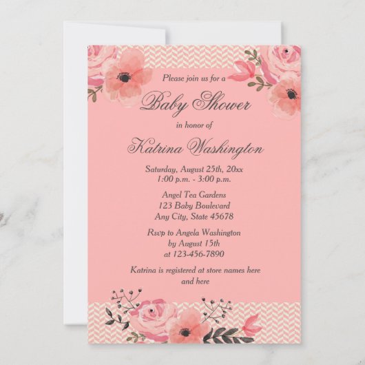 小さなエスニックエンジェルウォーターカラーフラワーベビーシャワー 招待状 (裏面)