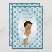 小さなエスニック少年エンジェルブルーローズベイビーシャワー 招待状 (正面/裏面)