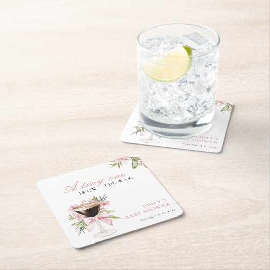 小さなエスプレッソ・マルティーニの赤ちゃんシャワー スクエアペーパーコースター (インサイチュ)