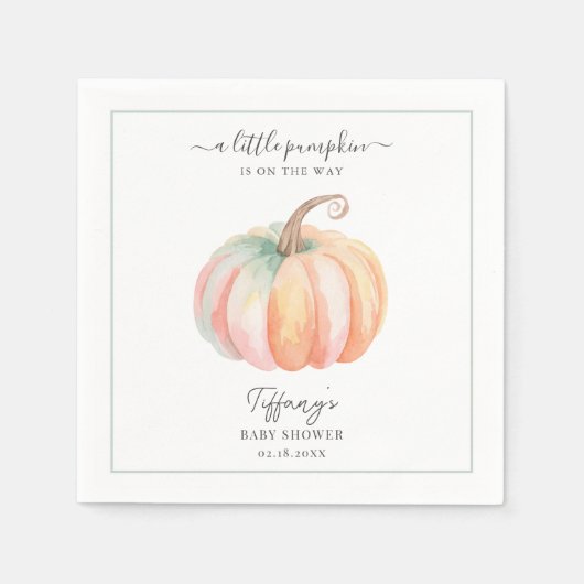 小さなエレガントかぼちゃが赤ちゃんシャワーの途中にある スタンダードカクテルナプキン (正面)