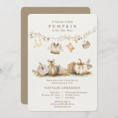小さなエレガントかぼちゃの男の子の物干し線ベビーシャワー 招待状 (正面/裏面)