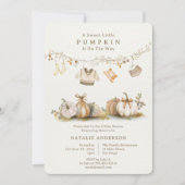 小さなエレガントかぼちゃの男の子の物干し線ベビーシャワー 招待状 (正面)