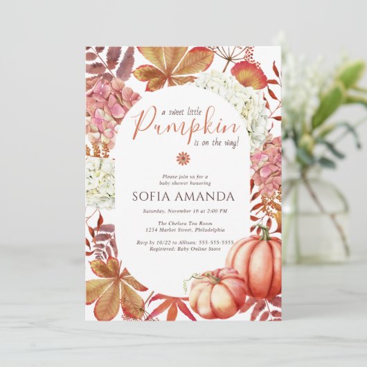 小さなエレガントかぼちゃの紅葉ベビースシャワー 招待状 (スタンド正面)