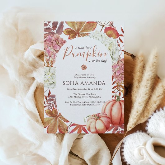 小さなエレガントかぼちゃの紅葉ベビースシャワー 招待状