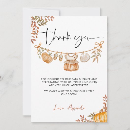 小さなエレガントかぼちゃの赤ちゃんシャワー サンキューカード (正面)