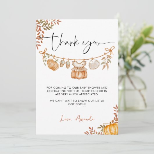 小さなエレガントかぼちゃの赤ちゃんシャワー サンキューカード (スタンド正面)