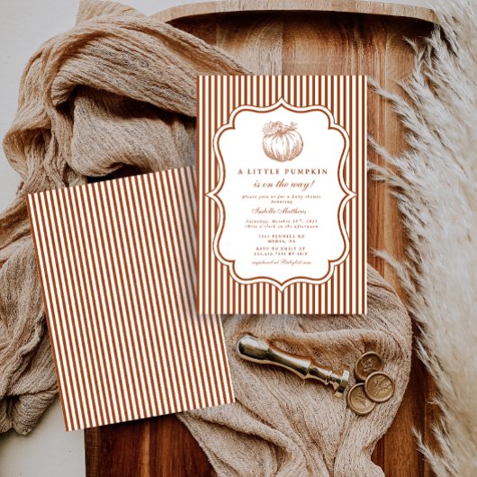 小さなエレガントかぼちゃの赤ちゃんシャワー 招待状