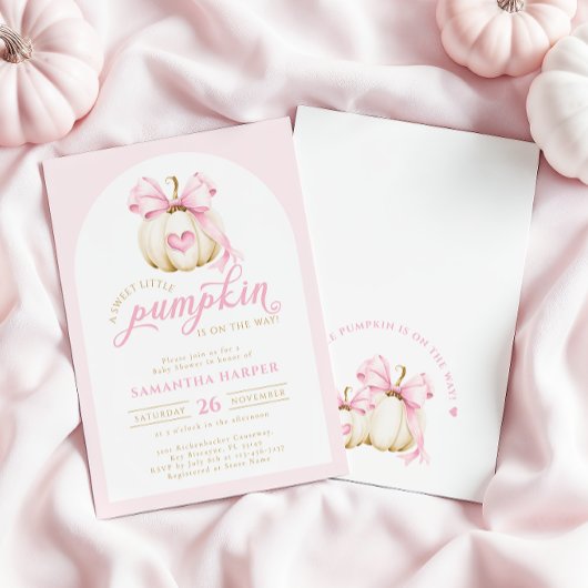 小さなエレガントかぼちゃピンクの赤ちゃんシャワー 招待状