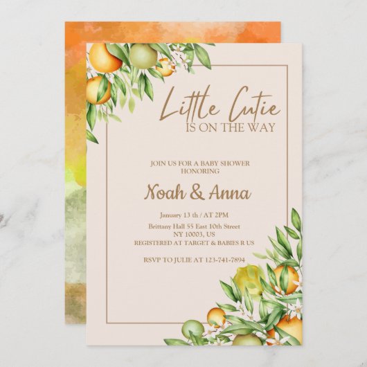 小さなエレガントかわいこちゃんは赤ちゃんシャワーの途中にある 招待状 (正面/裏面)