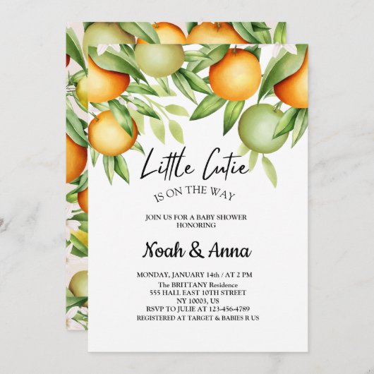 小さなエレガントかわいこちゃんは赤ちゃんシャワーの途中にある 招待状 (正面/裏面)