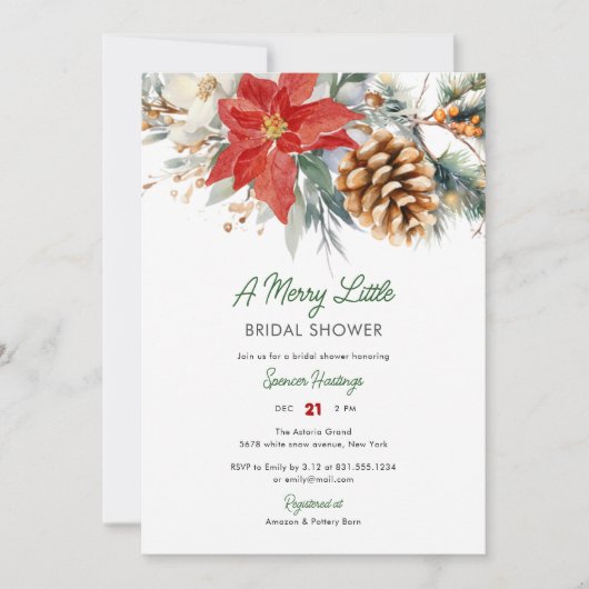 小さなエレガントクメリーリスマスブライダルシャワー 招待状 (正面)