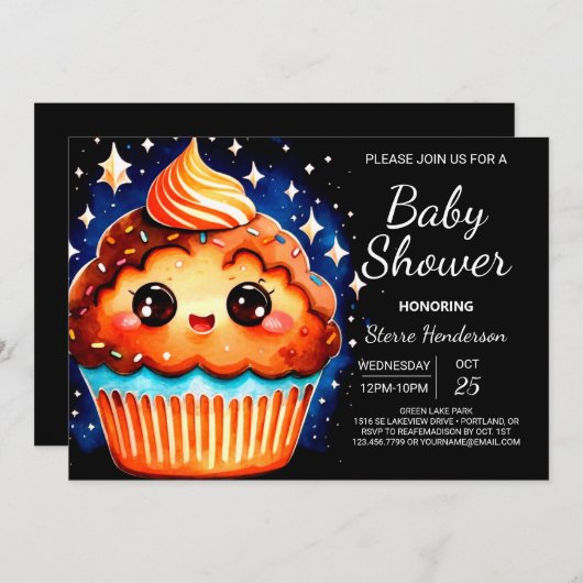 小さなエレガントパティスブリスマフィンボーイベビーシャワー 招待状 (正面/裏面)
