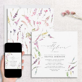 小さなエレガントワイルドフラワースクリプト女の子ベビーシャワー 招待状