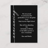 小さなエレガント写真の卒業発表 エンクロージャーカード (裏面)