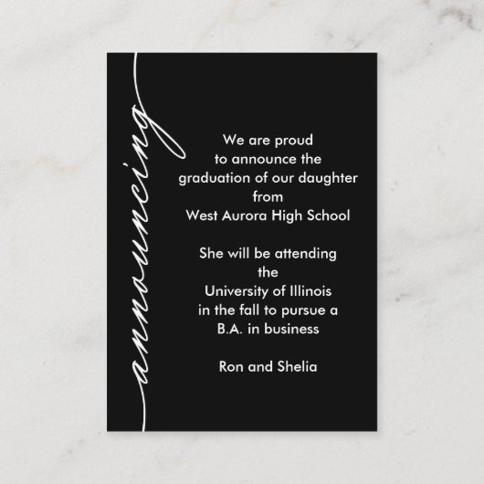 小さなエレガント写真の卒業発表 エンクロージャーカード (裏面)