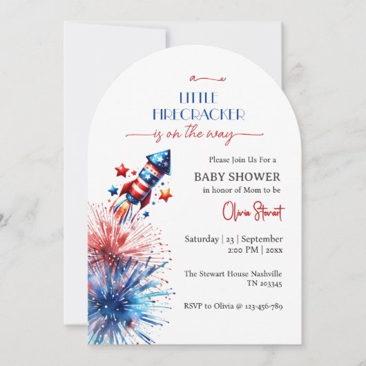 小さなエレガント爆竹4th 7月の赤ちゃんシャワー 招待状 (正面)