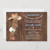 小さなオウムが青い赤ちゃんシャワーを途中でカウボーイ 招待状 (正面)