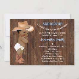 小さなオウムが青い赤ちゃんシャワーを途中でカウボーイ 招待状