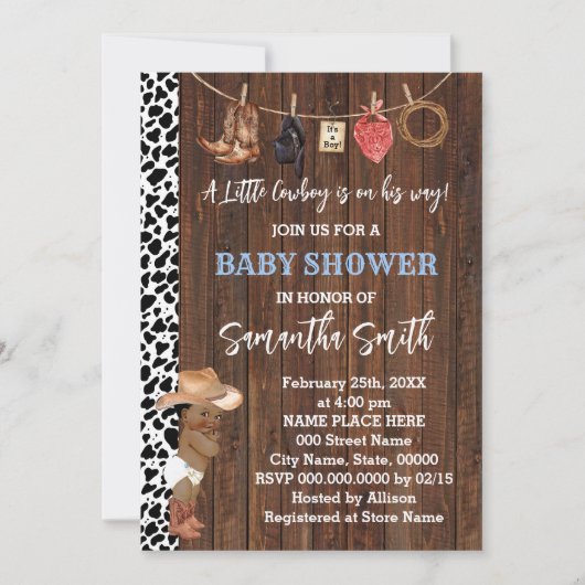 小さなオウムカウボーイは彼の方法ウェスタンベビーシャワー 招待状 (正面)