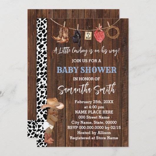 小さなオウムカウボーイは彼の方法ウェスタンベビーシャワー 招待状 (正面/裏面)