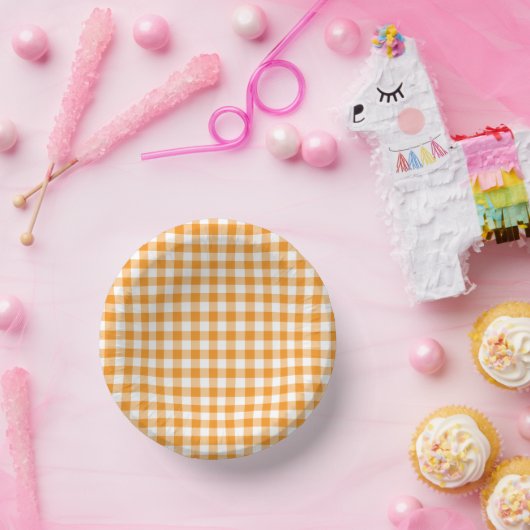 小さなオレンジと白のギンガム ペーパーボウル (パーティー)