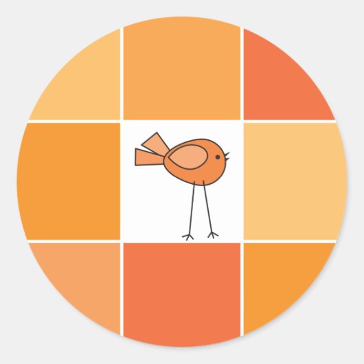 小さなオレンジの鳥 ラウンドシール (正面)