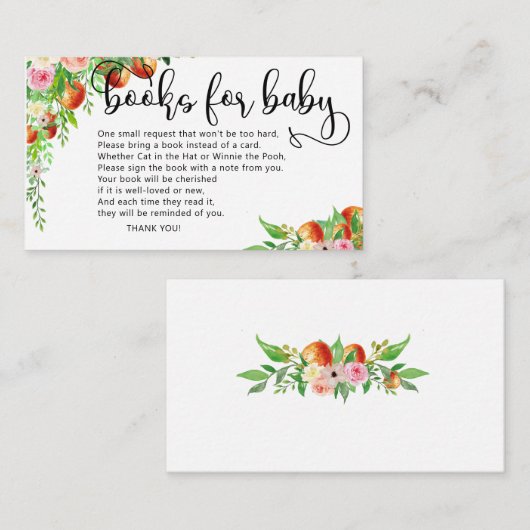 小さなオレンジ色のかわいこちゃんの赤ちゃんシャワーブックベビーen エンクロージャーカード (正面/裏面)