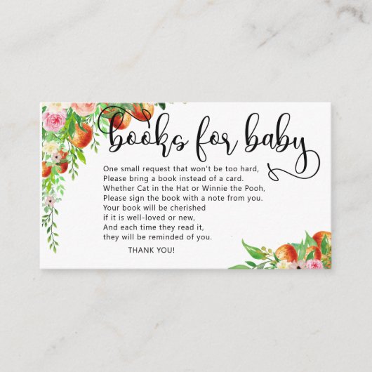 小さなオレンジ色のかわいこちゃんの赤ちゃんシャワーブックベビーen エンクロージャーカード (正面)