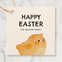 小さなオレンジ色のチキンを持つハッピーイースター フェイバータグ