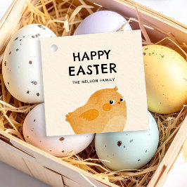 小さなオレンジ色のチキンを持つハッピーイースター フェイバータグ