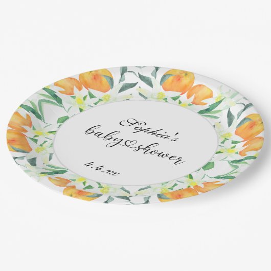 小さなオレンジ色のベビーシャワー ペーパープレート (アングル)